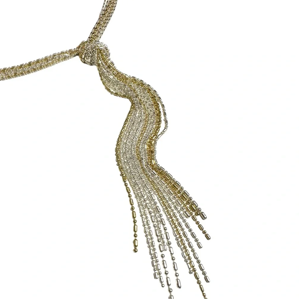 Silver & Gold Knotted Tassel Necklace Dot & Dash Chain Knot Necklace